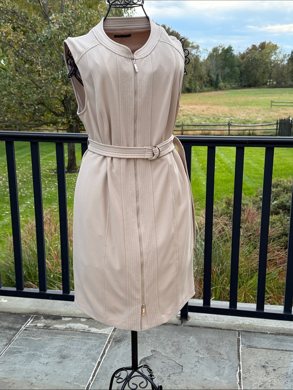 Tommy Hilfiger Belted Zip-Front Dress in Light Beige